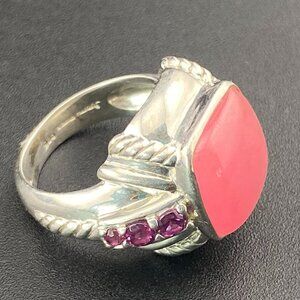 Vtg. JUDITH RIPKA Sterling Silver PINK ROSE QUARTZ & RHODOLITE GARNET Ring sz. 6